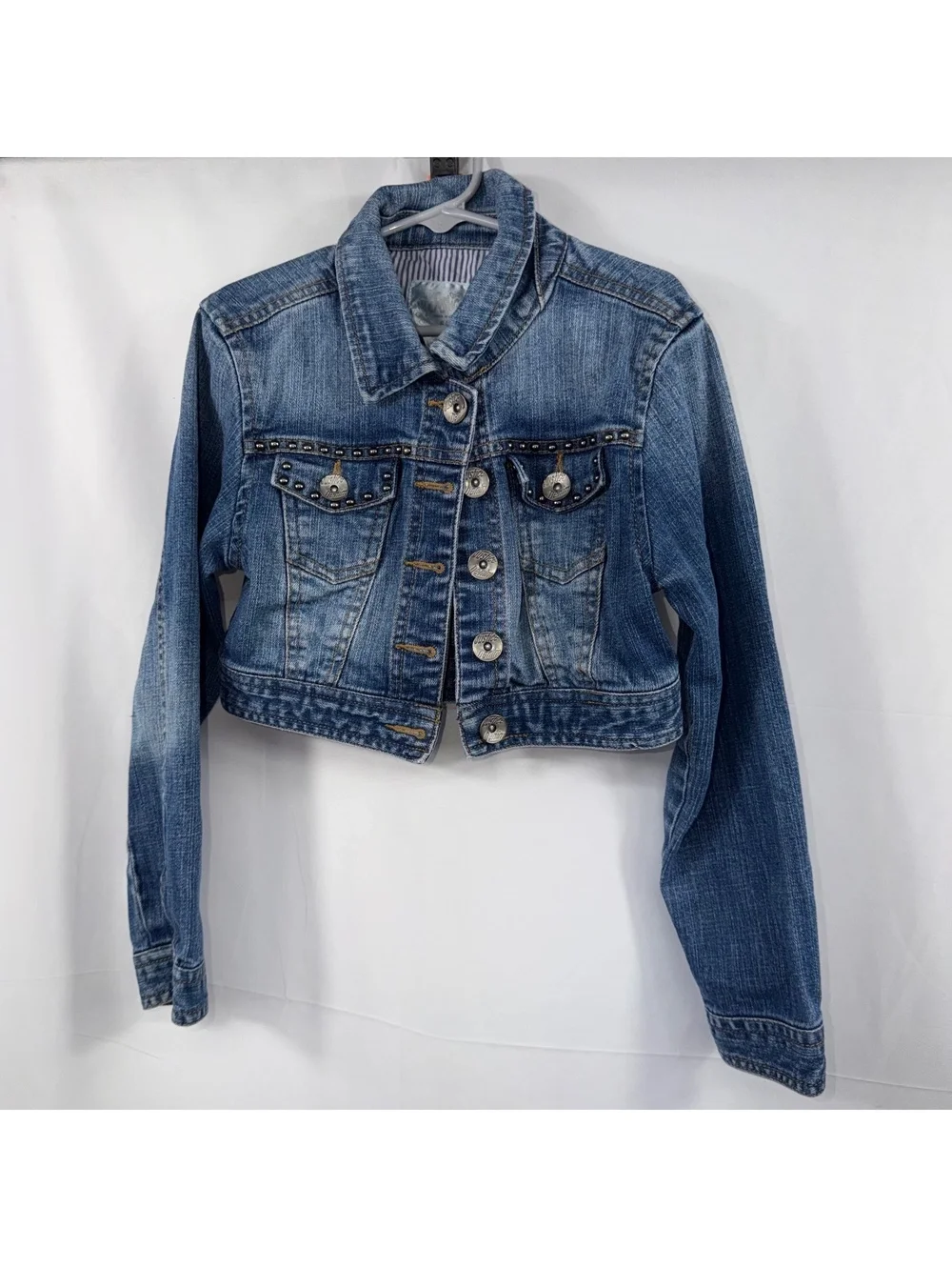 Justice Girls Size 6/7 Studded Cropped Denim Jacket